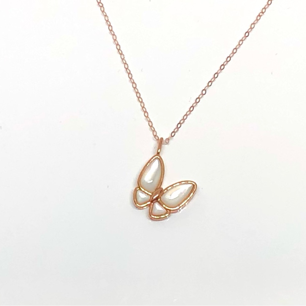 18K Rose Gold Seashell Butterfly Pendant Necklace
